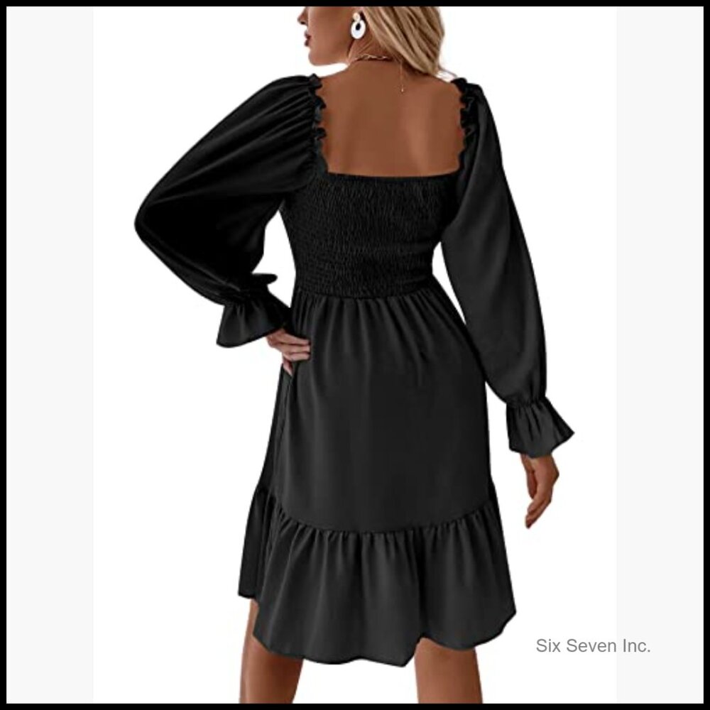 Polyester Spandex Square Neck Lantern Sleeve Ruff… - image 2